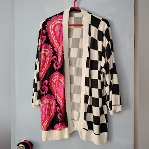 In Bed With You Italy Cotton Blend Checkerboard+ Floral Cardigan M $450